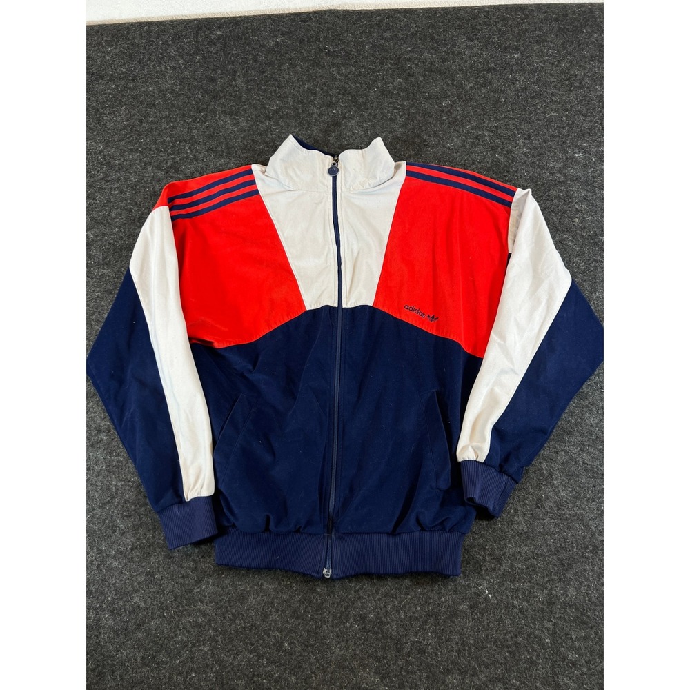 Vintage Adidas Colorblock Track Jacket Velour Navy Red White Trefoil Mens XL Y2K